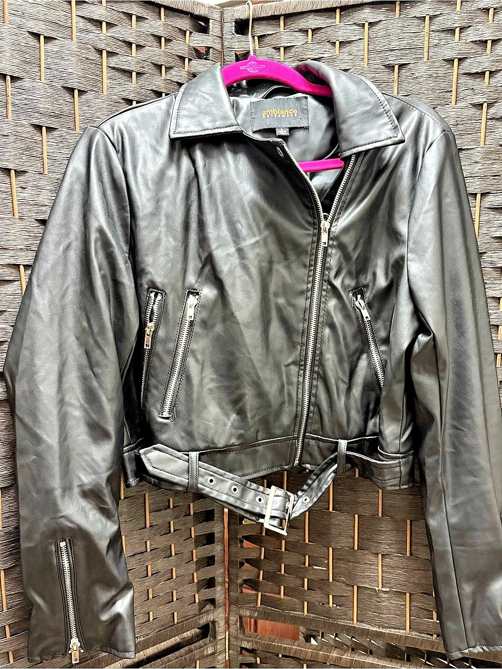 Ambiance Black Belted Moto Jacket Medium